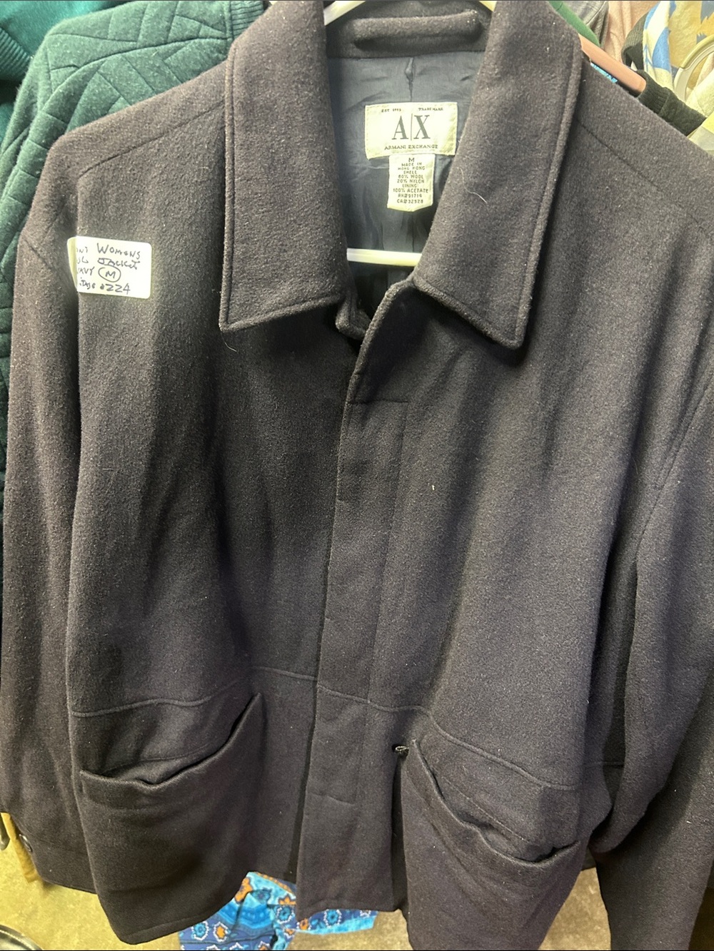 A/X Armani Exchange Men's Dark Navy Wool-Blend Pea Coat